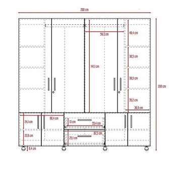 Closet Dallas, Wengue, con Ocho Puertas Abatibles y Dos Cajones Organizadores