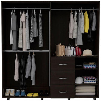 Closet Poche, Wengue, con Tres Cajones Organizadores y Cuatro Puertas Abatibles