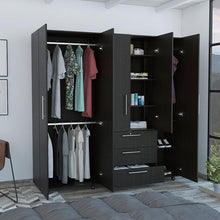 Closet Montreal, Wengue, con Tres Cajones Organizadores y Tres Tubos Cromados Para Colgar Ropa