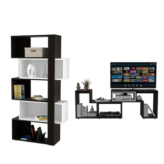 Combo Para Sala Brigdon, Incluye Mesa Para TV y Biblioteca Cubo