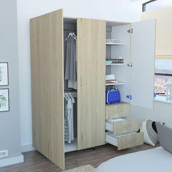 Closet Tini, Beige y Blanco, con Tres Puertas Abatibles y Amplios Espacios