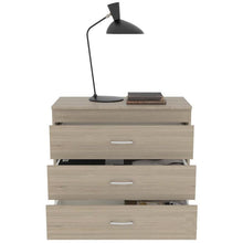 Organizador Conor, Beige y Blanco, con Tres Cajones Organizadores y Manijas Metálicas