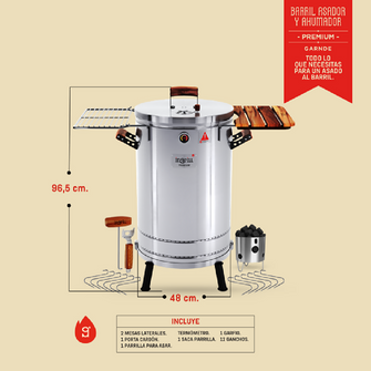 Ahumador y Barril Asador Grande Premium 45 Libras