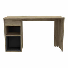 Escritorio Eliza, Café Claro y Plata Oscuro, con Un Cajón y Dos Entrepaños