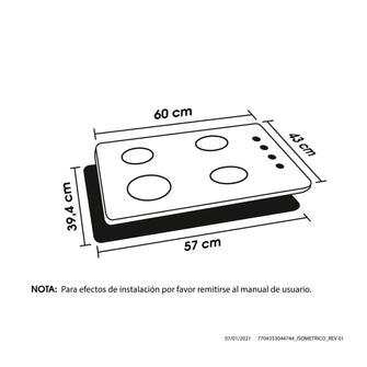 Estufa de empotrar Inox 60X43 cm mixta 120V gas natural Haceb