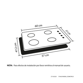 Estufa de empotrar Tofu Inox 60X51 cm gas natural Haceb