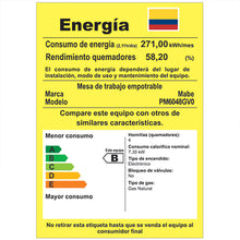 Estufa de empotrar cristal negro 58X50 cm Hierro fundido gas natural marca Mabe