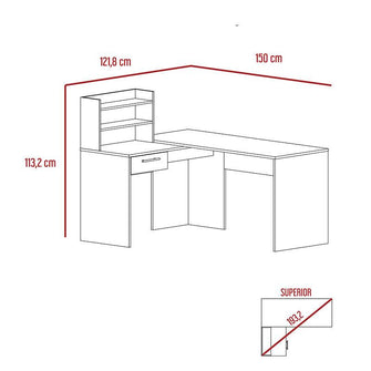 Escritorio En L Peralta, Miel y Wengue, con Cajón Multiusos de Correderas  y Dos Entrepaños