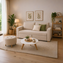 Sala Sofá Cama 92x 174x93cm + Puff + Mesa de Centro Beige