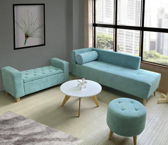 Combo sala Sofa (66x163x64) + Puff + Banqueta Baúl Verde Menta + Mesa de Centro