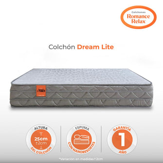 Colchón Romance Relax Dream Lite 140x190 Color Gris Claro y Blanco