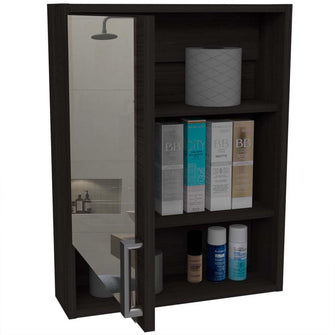 Gabinete de Baño Guido, Gris Ahumado, Incluye Puerta Espejo y Tres Entrepaños