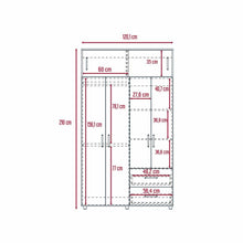 Closet Macarena, Café Claro y Blanco, con Dos Puertas Corredizas y Variedad de Entrepaños