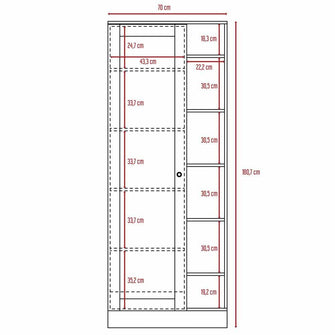 Closet Lara con Espejo, Castaño, con Siete Entrepaños y Gran Capacidad de Almacenamiento