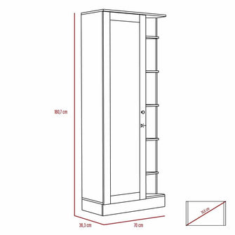 Closet Lara con Espejo, Castaño, con Siete Entrepaños y Gran Capacidad de Almacenamiento