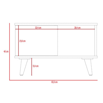 Mesa de Centro Barlovento, Miel y Blanco, con Dos Puertas y Patas de Madera