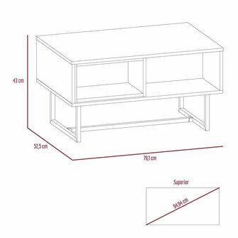 Mesa de Centro Amaranta, Castaño y Blanco, con Amplio Espacio y Patas Metálicas