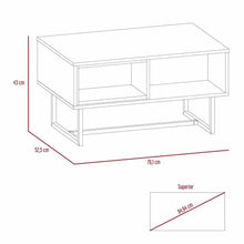 Mesa de Centro Amaranta, Blanco Perla y Castaño, con Amplio Espacio y Patas Metálicas