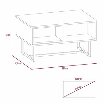 Mesa de Centro Amaranta, Blanco Perla y Castaño, con Amplio Espacio y Patas Metálicas