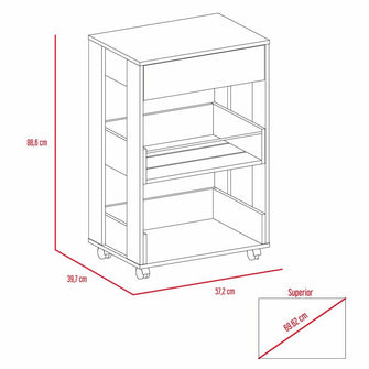 Mueble Auxiliar de Cocina Azana, Moca y Blanco, con Entrepaños y Rodachines Para Su Fácil Desplazamiento