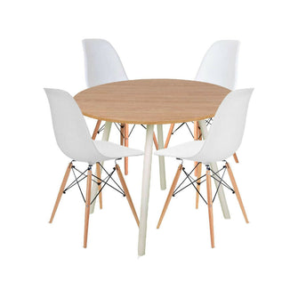 Comedor Redondo 4p Like 75x80x80cm Vienes + 4 Sillas Blancas