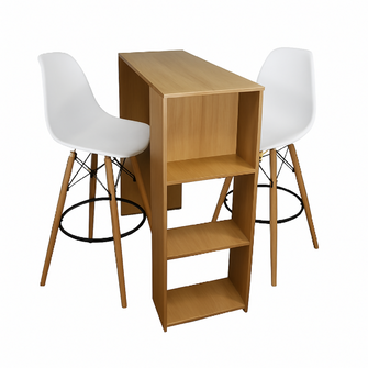Barra de Cocina 101.5x100x40cm Madera + 2 Sillas Bar Eam Blanca