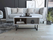 Mesa de Centro Amaranta, Blanco Perla y Castaño, con Amplio Espacio y Patas Metálicas