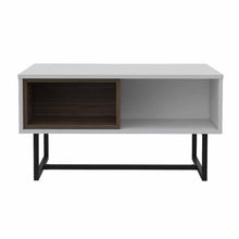 Mesa de Centro Amaranta, Blanco Perla y Castaño, con Amplio Espacio y Patas Metálicas