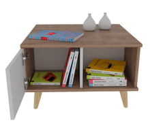 Mesa de Centro Barlovento, Miel y Blanco, con Dos Puertas y Patas de Madera