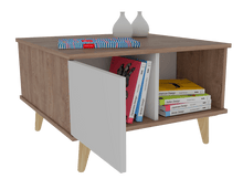 Mesa de Centro Barlovento, Miel y Blanco, con Dos Puertas y Patas de Madera