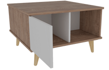 Mesa de Centro Barlovento, Miel y Blanco, con Dos Puertas y Patas de Madera