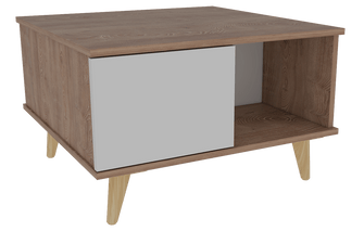 Mesa de Centro Barlovento, Miel y Blanco, con Dos Puertas y Patas de Madera