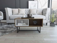 Mesa de Centro Amaranta, Castaño y Blanco, con Amplio Espacio y Patas Metálicas