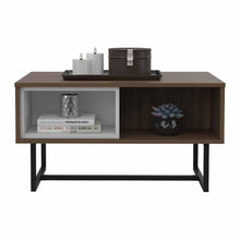 Mesa de Centro Amaranta, Castaño y Blanco, con Amplio Espacio y Patas Metálicas