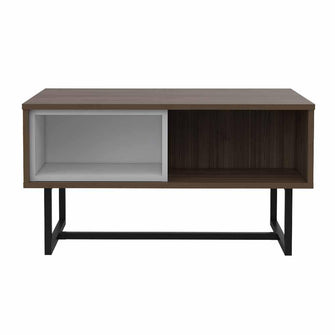 Mesa de Centro Amaranta, Castaño y Blanco, con Amplio Espacio y Patas Metálicas