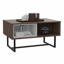 Mesa de Centro Amaranta, Castaño y Blanco, con Amplio Espacio y Patas Metálicas