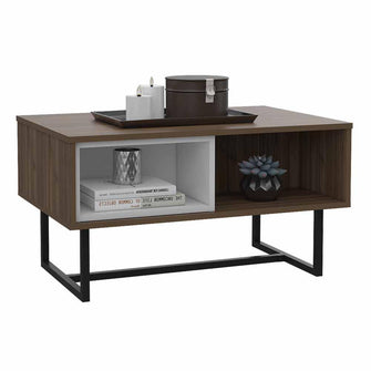 Mesa de Centro Amaranta, Castaño y Blanco, con Amplio Espacio y Patas Metálicas