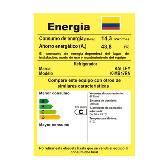 Minibar Kalley Frost Una Puerta 47 Litros K-Mb47Rn, Negro