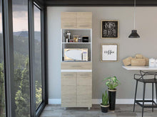 Módulo Microondas Prada 2, Beige y Blanco, con Rodachinas y Variedad de Entrepaños