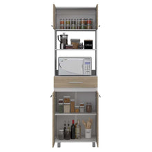 Módulo Microondas Prada 2, Beige y Blanco, con Rodachinas y Variedad de Entrepaños