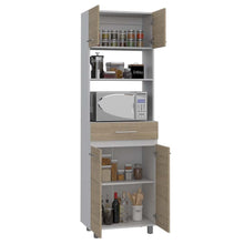 Módulo Microondas Prada 2, Beige y Blanco, con Rodachinas y Variedad de Entrepaños