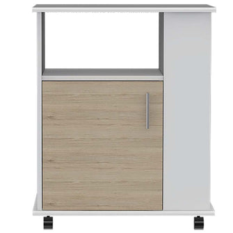 Módulo Microondas Tahara, Beige y Blanco, con Rodachinas Plásticas y Amplio Espacio Para Almacenar Utensilios