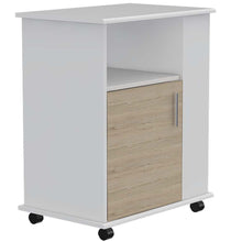 Módulo Microondas Tahara, Beige y Blanco, con Rodachinas Plásticas y Amplio Espacio Para Almacenar Utensilios