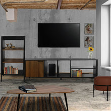 Combo de Entretenimiento Mesa Para TV 65 Chicago (51.5x150x30)+ Biblioteca Vertical (112x60x25) y madera oscura