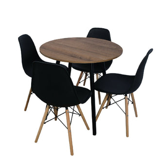 Combo Comedor redondo 4p (75x80x80) Amaretto + 4 sillas negras