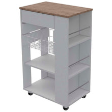Barra de Cocina Alhena, Blanco y Miel, con Un Cajón Multiusos y Tres Entrepaños