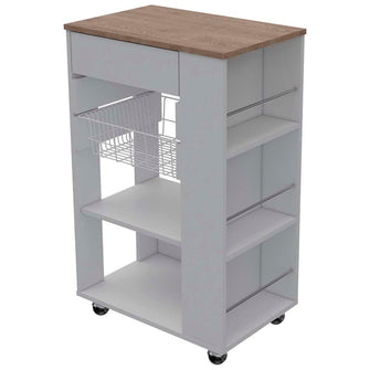Barra de Cocina Alhena, Blanco y Miel, con Un Cajón Multiusos y Tres Entrepaños