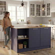 Barra de Cocina Samara, Azul y Fresno Kronos, con Dos Puertas y Entrepaños