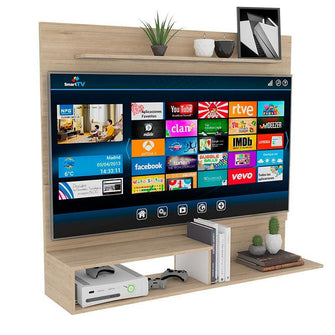 Mueble Multiusos Ascher, Beige y Blanco, con Espacio Para Televisor de Hasta 55 Pulgadas