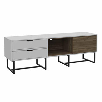 Mesa Para Tv Maryland, Blanco y Castaño, con Espacio Para Televisor de Hasta 70 Pulgadas